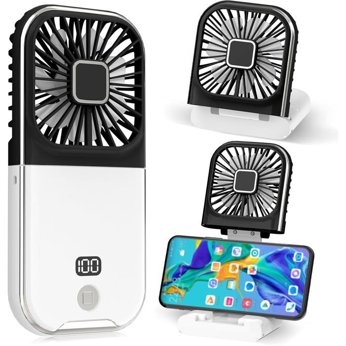 Mini ventilateur à main USB rechargeable silencieux portable pour bureau maison extérieur et sommeil noir