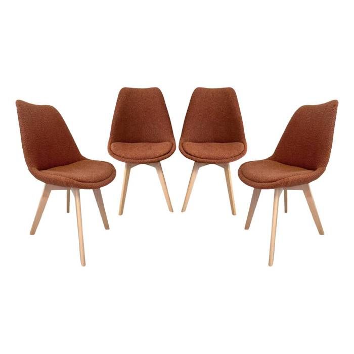 Lot de 4 chaises scandinaves revêtement bouclette texturée terracotta. pieds bois de hêtre - Nils Lot de 4 chaises scandinaves revêtement bouclette texturée terracotta. pieds bois de hêtre - Nils