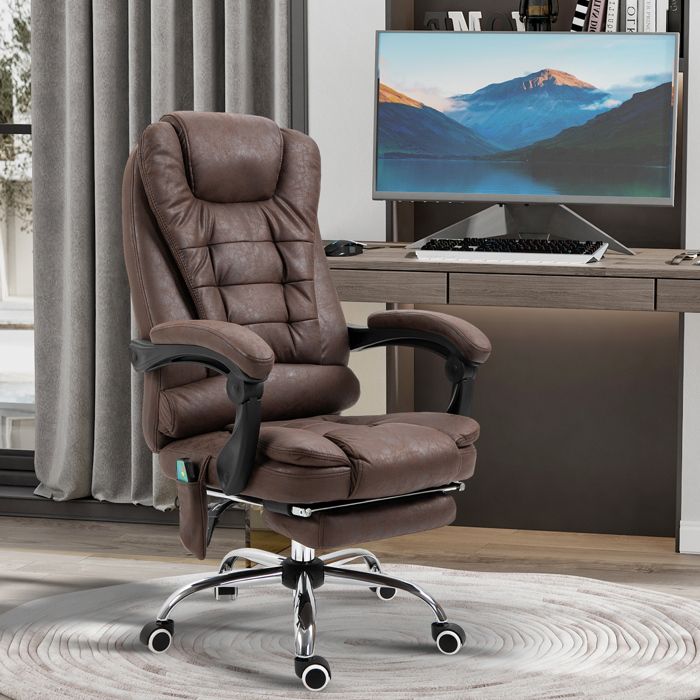 Fauteuil de bureau direction massant chauffant hauteur réglable dossier inclinable toile de microfibre marron