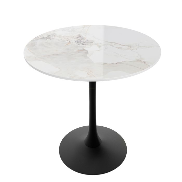 Table Rond à Manger Marbre - Table Salle à Manger Blanc avec Pied Noir pour 2-4 Personnes 76 x 76 x 78.5cm pour Maison Restaurant