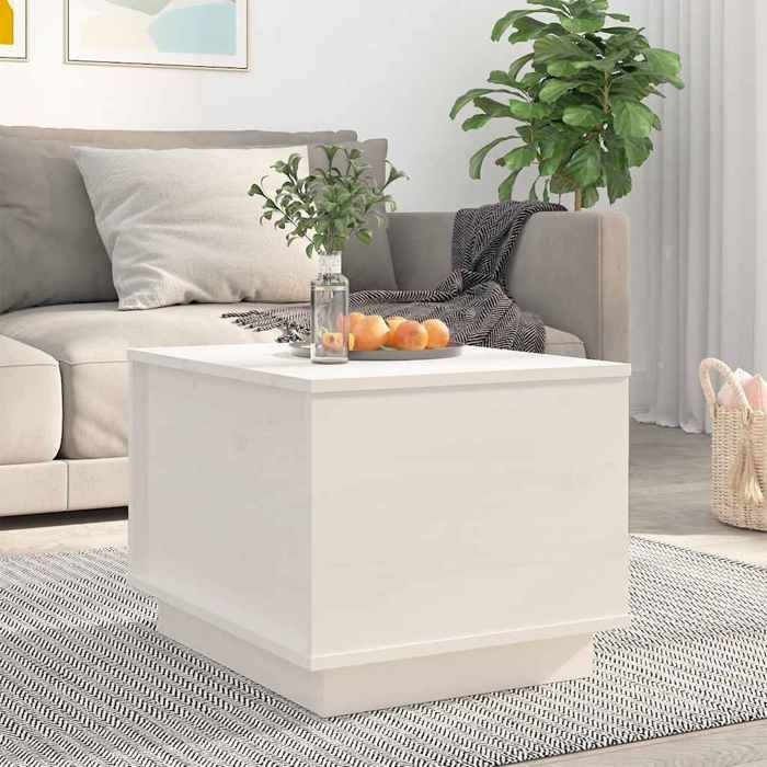 Table basse campagne rustique blanc en pin massif plateau relevable 40 x 50 x 35 cm pour salon