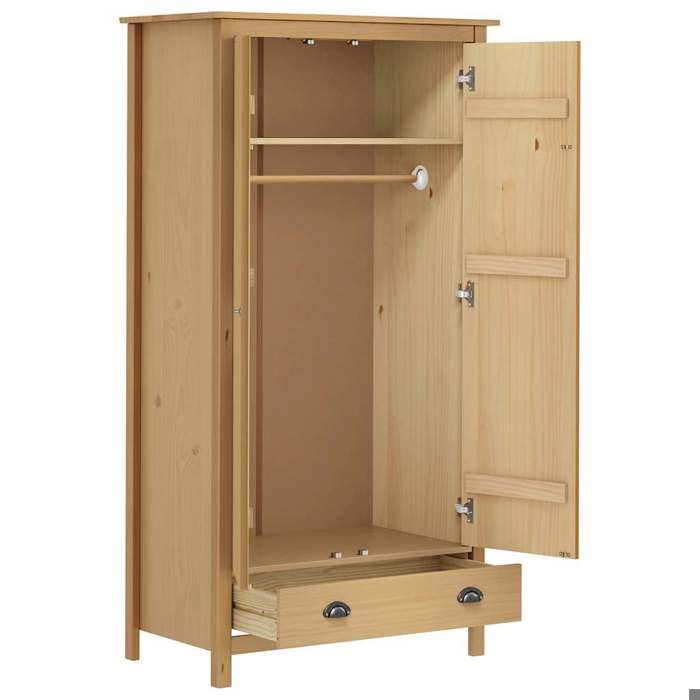 Brun Garde-robe JILLS Armoire penderie Pour chambre à 2 portes Hill 89x50x170 cm Bois de pin solide LV1343
