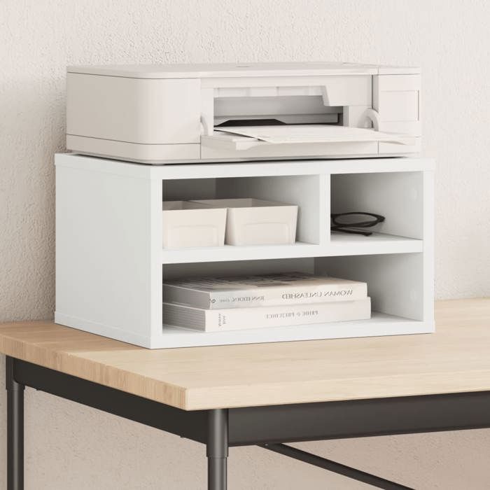 Support dimprimante en bois dingénierie - VIDAXL - Blanc - 40x32x225 cm - Assemblage requis - Espace de rangement