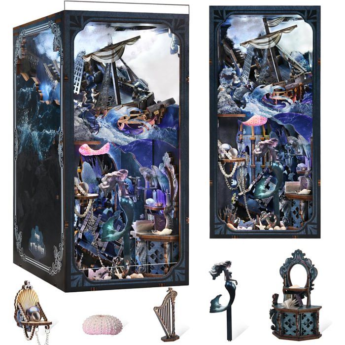 Book Nook Miniature 3D – Kit Construction Maison De Poupée Avec Lumière LED Et Housse Anti-poussière, Style Art Nouveau – Dès 14 Ans