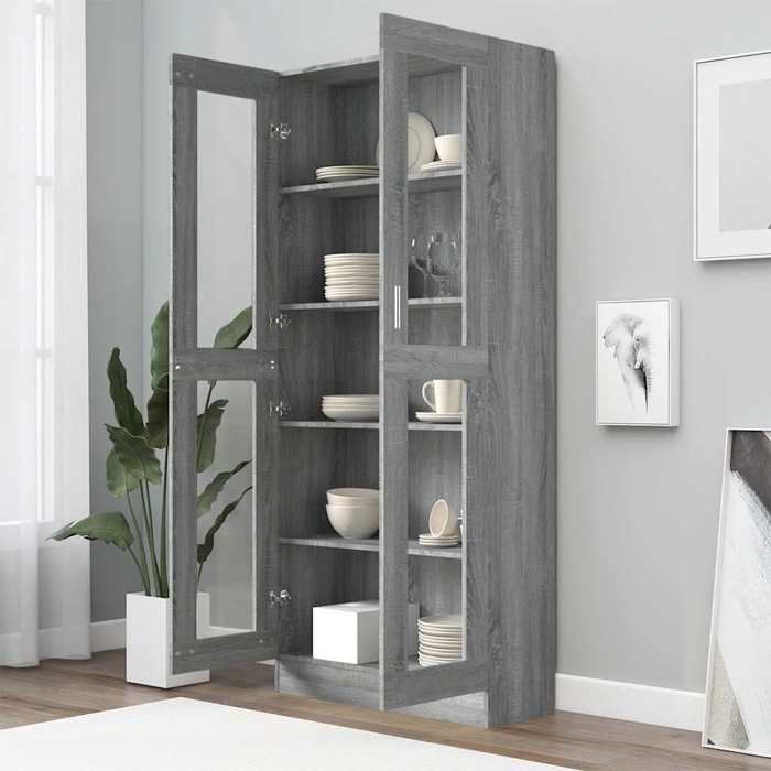 Bibliothèque SOLOMOON CHIC Armoire à vitrine - Meuble de salon - Sonoma gris 82 5x30 5x185cm Bois ingénierie BB233