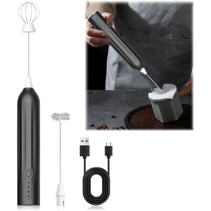 Mousseur à Lait Électrique, Rechargeable USB-C Mousseur de Lait Mousseur à Lait Électrique, Rechargeable USB-C Mousseur de Lait
