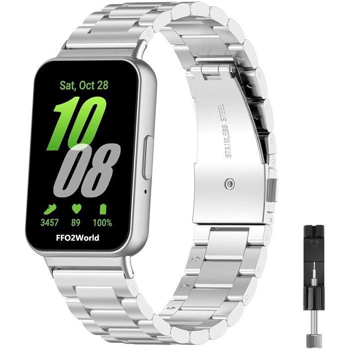 Stravo Bracelet Acier Inoxydable Steel Link à Maillons pour Samsung Galaxy Fit 3 – Outil d’Ajustement Inclus – Argent