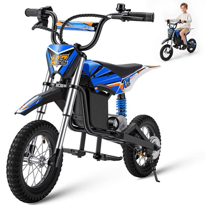 Moto électrique enfant AC-S2B 12 350WBatterie 36V 5.2Ah Autonomie 22 km3 VitessesCharge 70 kgLumière LEDTout terrain Bleu