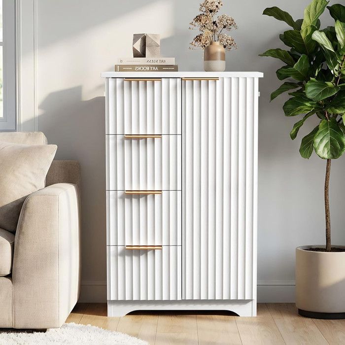Buffet Meuble de Rangement - ALIGHTUP - Buffet bas avec 1 Porte et 4 Tiroirs Blanc 53 4x29x82 5cm Buffet Meuble de Rangement - ALIGHTUP - Buffet bas avec 1 Porte et 4 Tiroirs Blanc 53 4x29x82 5cm