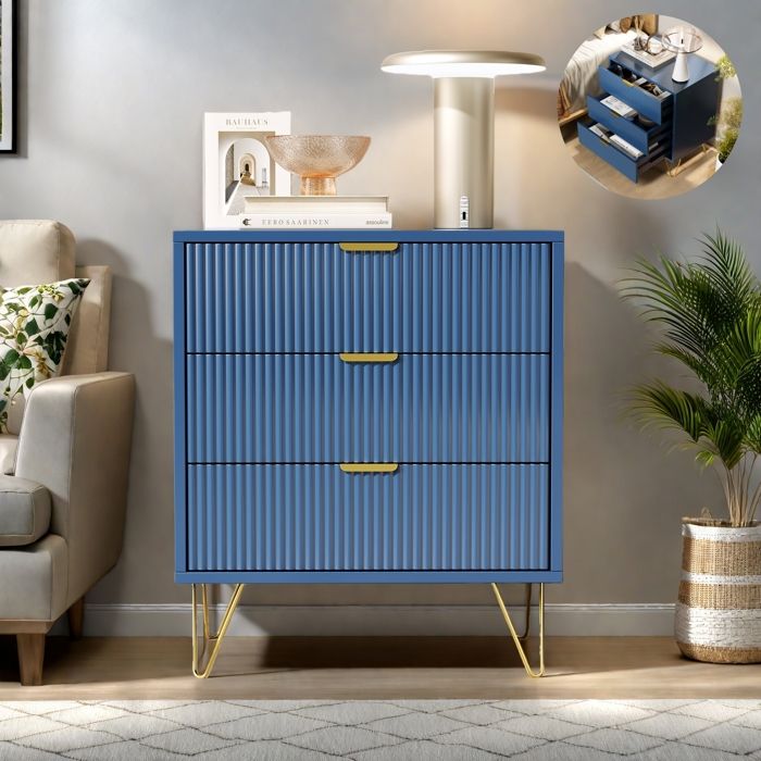 Commode - Commode à trois tiroirs - Meuble de rangement - Bleu foncé - 40 × 60 × 70 cm