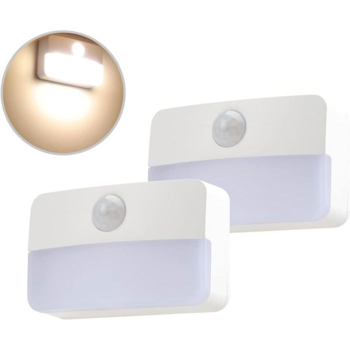 Veilleuse avec détecteur de mouvement lumière à capteur 2 lampes LED pour armoires lampe dappoint fonctionnant sur piles blanc
