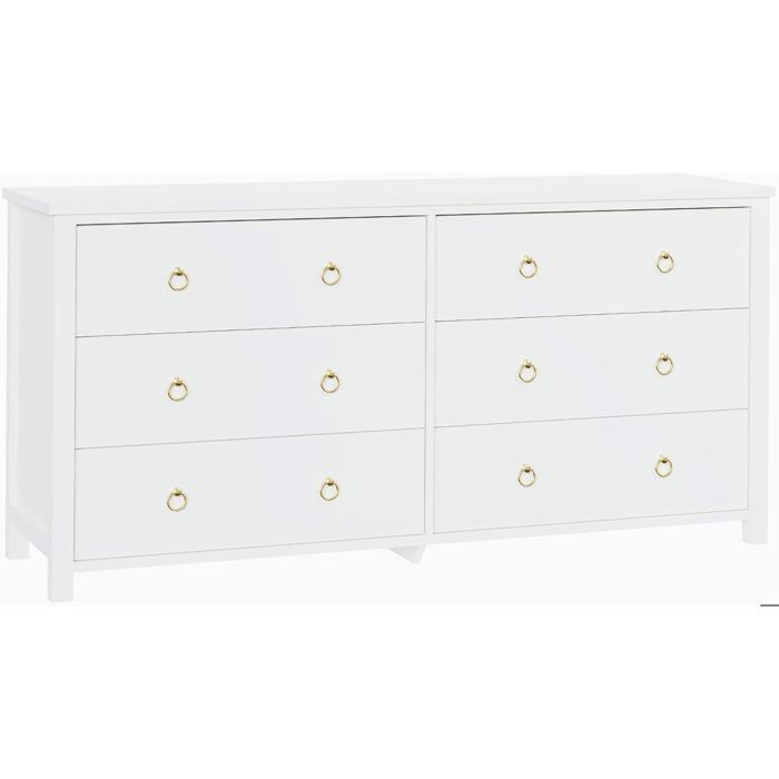 Garvee COMMODE DE CHAMBRE -commode blanche -grand espace de rangement -design moderne et bohème- 6 tiroirs -poignées rondes