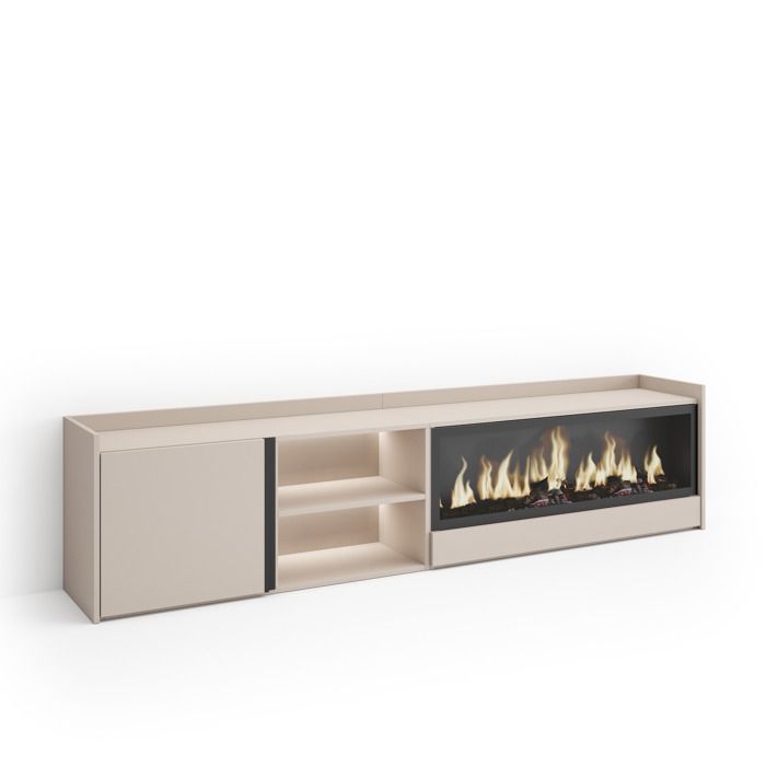 Meuble TV 212x35x50cm Avec cheminée électrique XXL à droite LED Beige RF4817 Meuble TV 212x35x50cm Avec cheminée électrique XXL à droite LED Beige RF4817