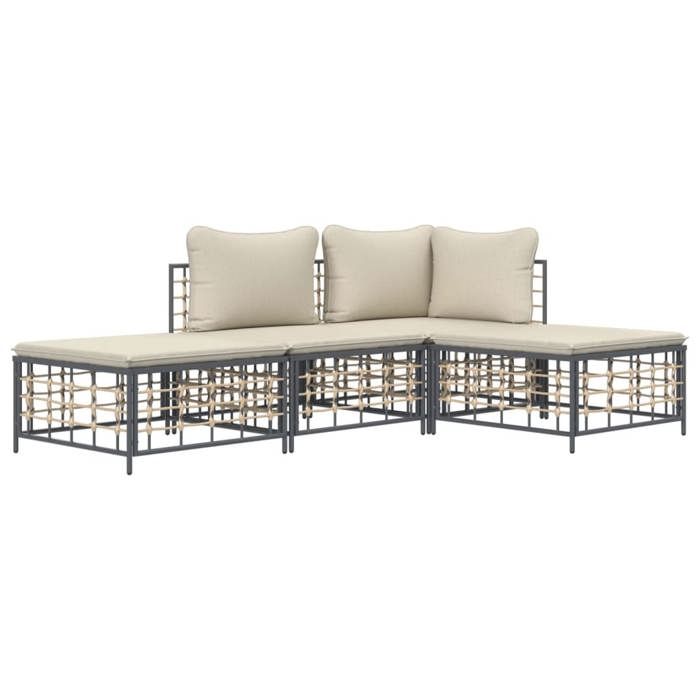 Anthracite Siège de jardin -  Salon de jardin - (4 pcs) - avec coussins anthracite résine tressée C1079