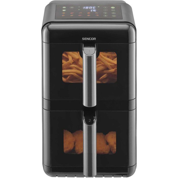 Friteuse à air chaud double panier Sencor SFR 1250BK - Fonction SyncFinish - Sans huile - 10 programmes - 116 L - 3000 W - Noire