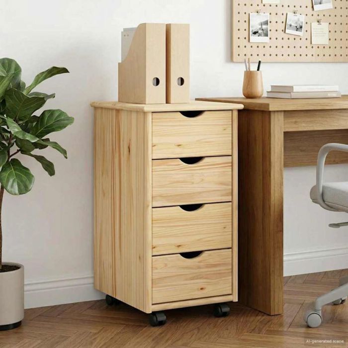 Caisson de bureau - desserte de bureau Vidaxl Cabinet roulant Marron 65 5 x 34 x 39 cm Bois de Pin Massif