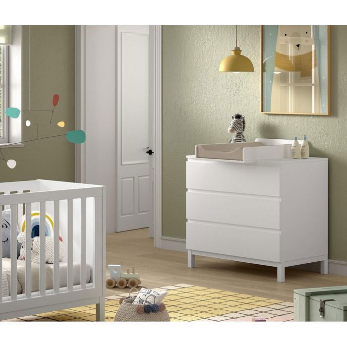 Ensemble chambre - VIPACK - EVA - Lit convertible 70x140 cm - Commode 3 tiroirs soft-close - Armoire 3 portes