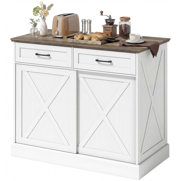 LIA Îlot central cuisine buffet cuisine meuble de rangement avec 2 tiroirs 2 portes coulissantes étagère réglable blanc