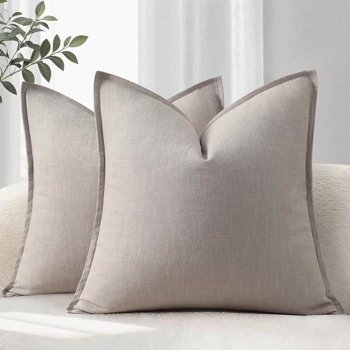 YCOLL Housse de Coussin 30x50 Lot de 2 Douces et Confortables en Lin Naturel Coussin de Canapé Uni 30 x 50 cm (Lot de 2) Gris