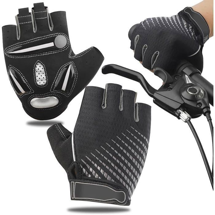 Gants Velo VTT Gants de Cyclisme été Demi Doigts pour Hommes et Femmes Gel Antichoc Respirant Confortable Gris