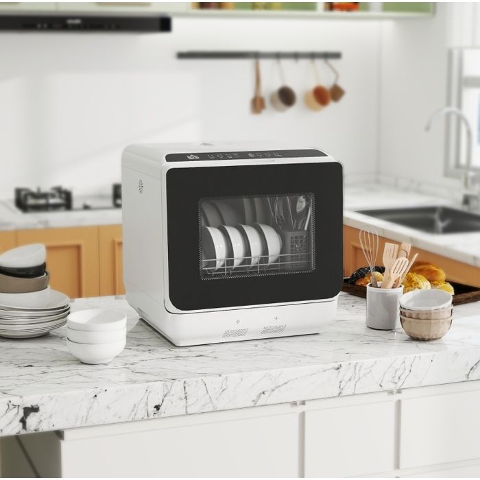 Lave-vaisselle de table mini pose libre 6 L 5 programmes affichage LED fonction séchage blanc ORVRYN