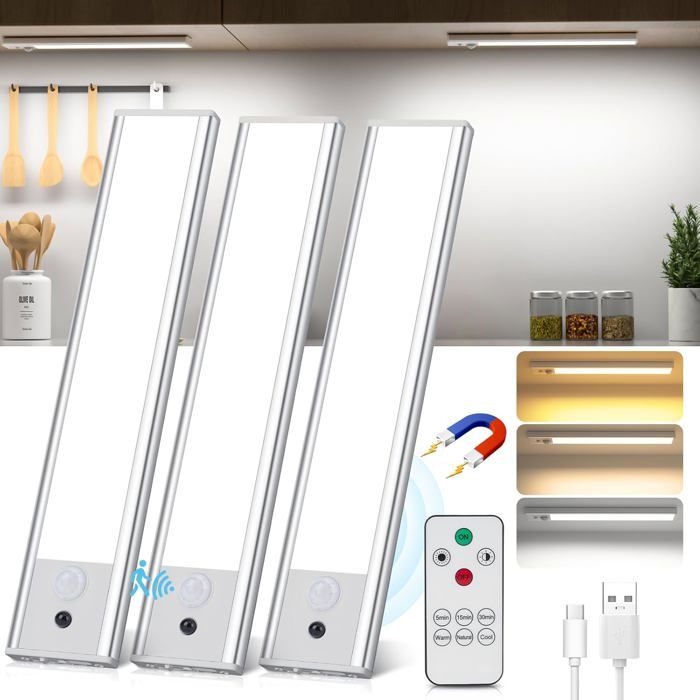 Lampe de Plac [3Piece] Lampe Détecteur de Mouvement Interieur S Fil avec Télécommande Réglette LED Cuisine 3 3 Piec LAMPE A POSER