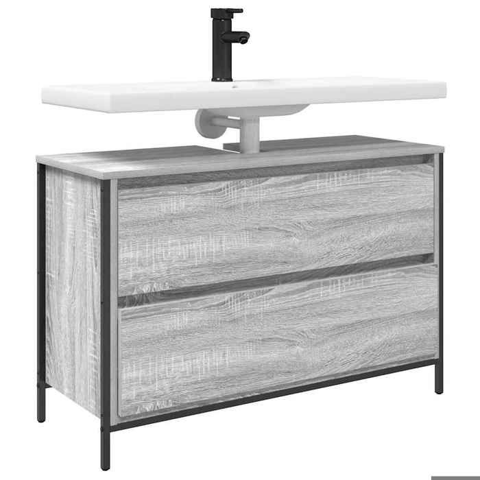 Meuble Rangement - HAOSHOP - Meuble de salle de bain lavabo tiroirs sonoma gris 90x34 5x60cm&01_38966