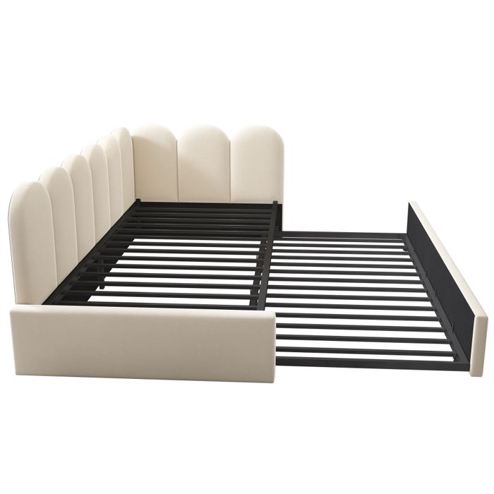Lit banquette 90x200cm avec lit gigogne 90x190cm canapé-lit enfant extensible en velours beige avec sommier sans matelas