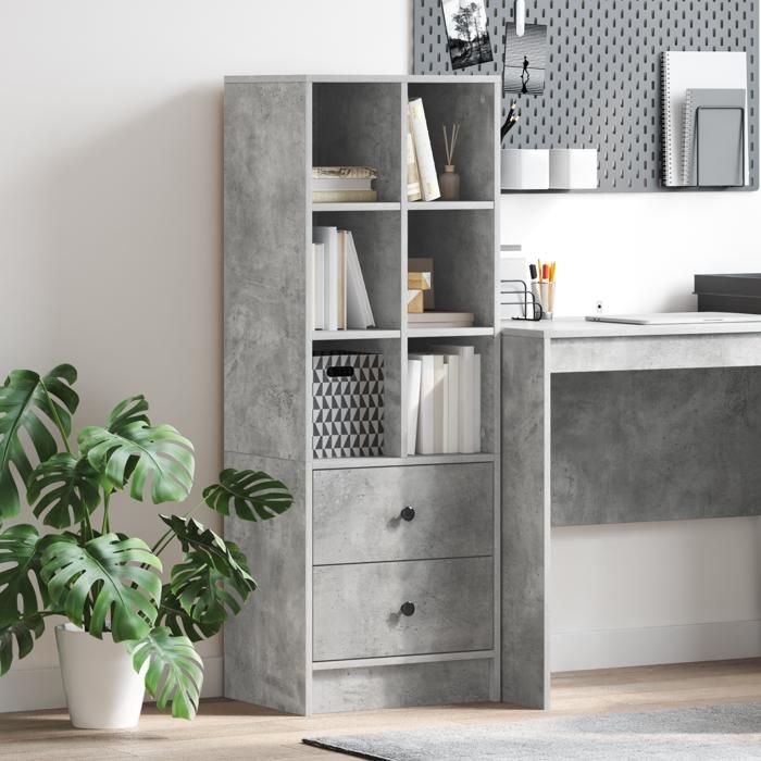 Gris Haut Armoire avec tiroir Gris béton 45 5x34x127 cm - Meuble Rangement LV39744