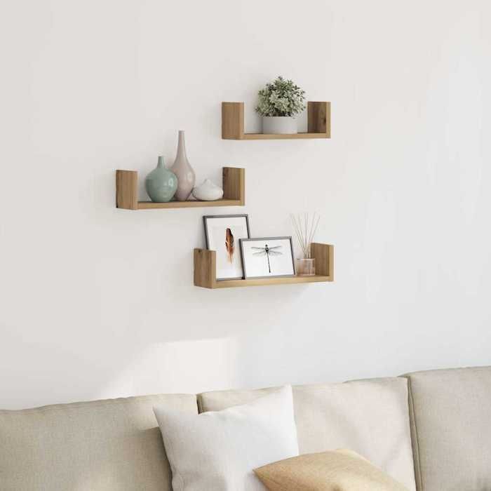 vidaXL Lot de 3 étagères murales coloris chêne artisanal en bois dingénierie pour livres et déco