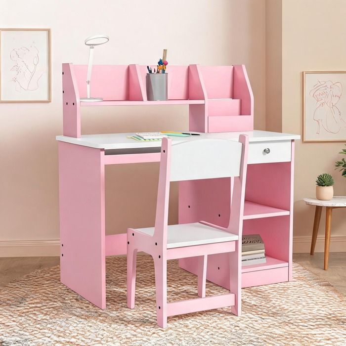 Table A Manger Avec Chaises en MDF Rose 90 x 45 x 90 cm