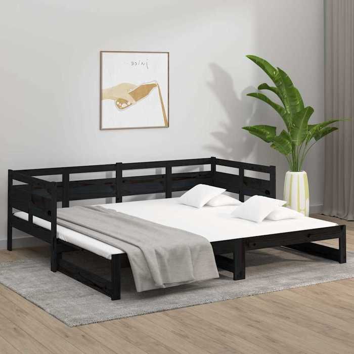 Structure de lit - HAOSHOP - Lit coulissant sans matelas noir 2x(80x200)cm&01_116471