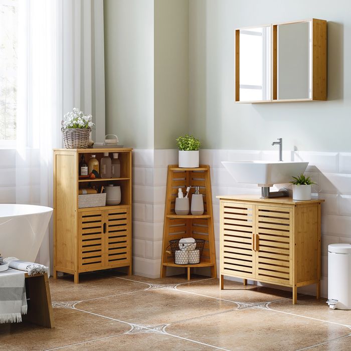 Meuble sous lavabo meuble de salle de bain pour petits espaces colonne de rangement 66 x 29 x 615 cm bois naturel