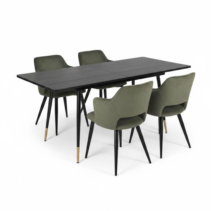 MEUBLES COSY Ensemble de salle à manger comprenant une table extensible et 4 fauteuils avec accoudoirs en tissu vert