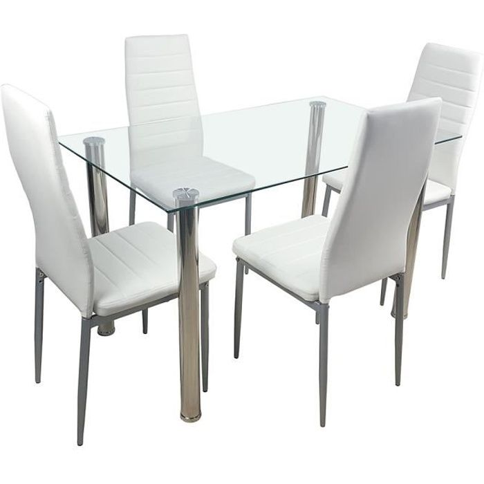 lot de 4 chaises de salle à manger en simili 42 x 45 x 96cm gris et blanc