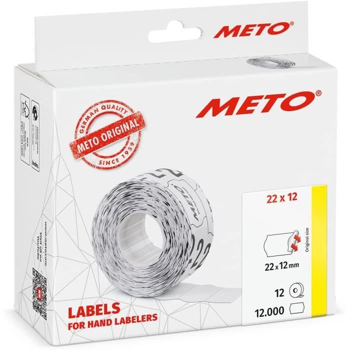 6000 Étiquettes Meto 22x12mm Orange Fluorescent - Pour Étiqueteuses Manuelles - Adhésif Permanent