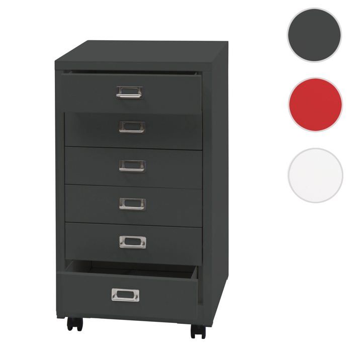 Caisson roulant MCW-L49 métal 75x40x41cm 6 tiroirs gris foncé