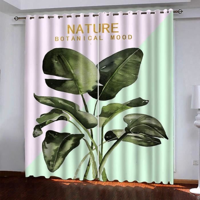 Rideaux Occultants À Oeillets - 3D Planter Des Feuilles Vertes Imprimé ...