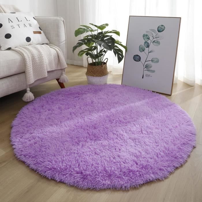 Ensoleille – Tapis rond moelleux pour chambre d'enfant – Support en caoutchouc antidérapant – Nettoyage à la main recommandé – Couleur vive