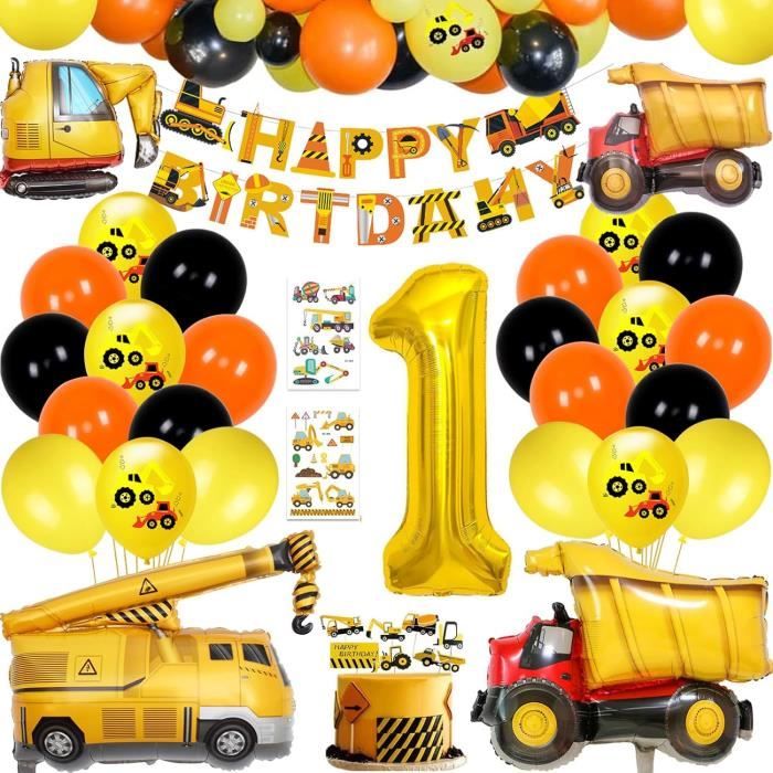 Décoration Anniversaire Thème Chantier 4 Ans - Kit Complet Avec Ballons, Banderole, Décorations Gâteau, Pour Fête Garçon