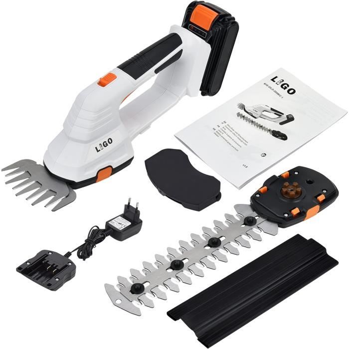 FOONNUN Taille-Herbes & Sculpte-Haie Sans Fil 7,2V – 2 Lames 9,3/17 Cm + Batterie 2000 MAh & Poignée 180°