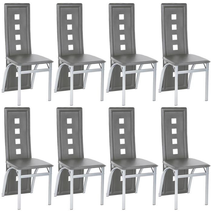 lot de 8 chaises salle à manger blanc - nuoweida - en similicuir et inox - design fin et confortable