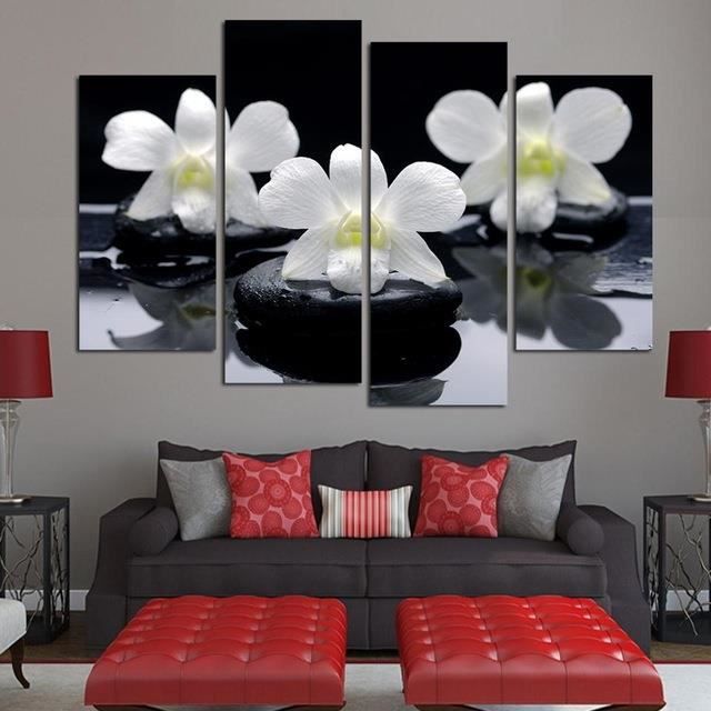 Fleur de couleur blanche et noire Toile de peinture Peinture Décor de  maison Art de mur Image pour salon Image modulaire (sans cadre - Cdiscount  Maison