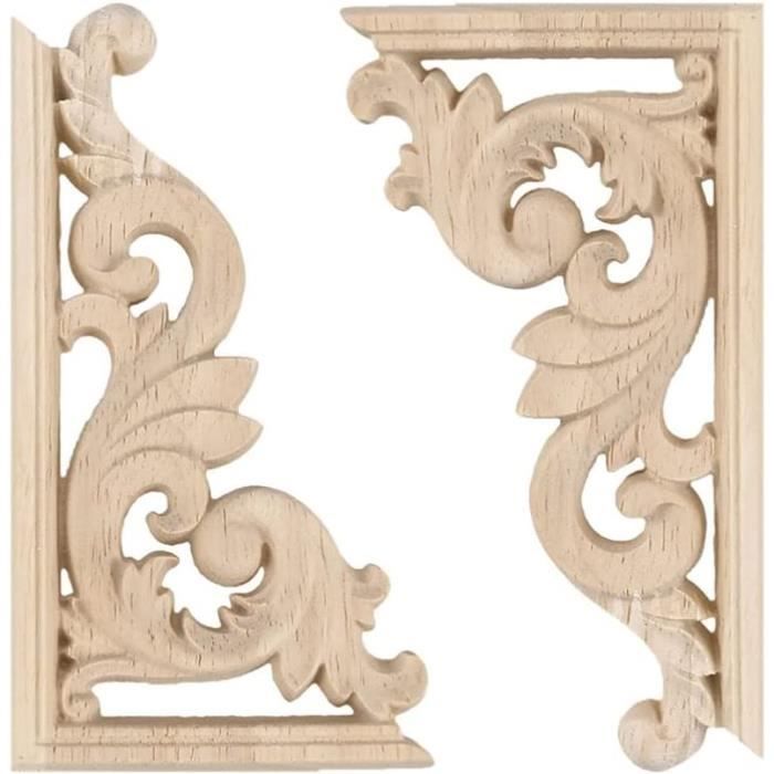 Coin Décoratif En Bois Sculpté Style Rétro - Pour Meuble Ou Porte | Beige, 7.6cm