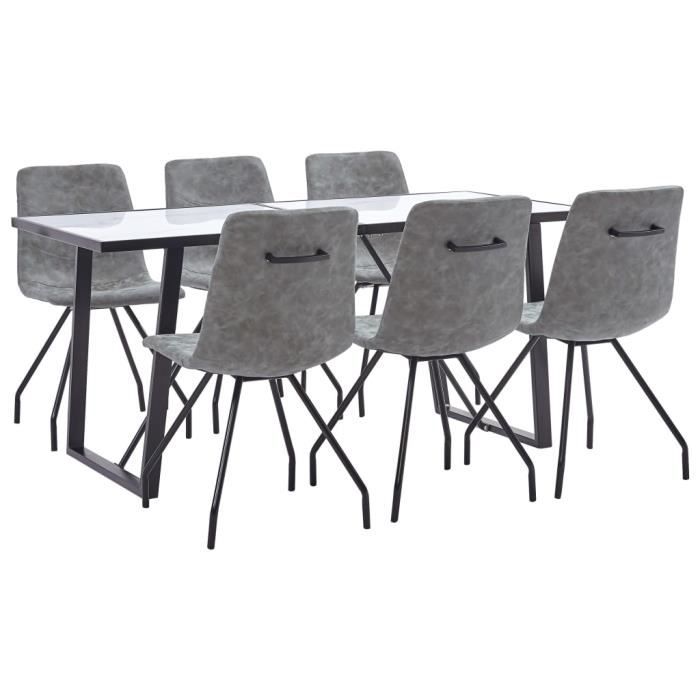 ensemble table à manger 6 personnes + 6 chaises professionnel - gris foncé similicuir 73995fr