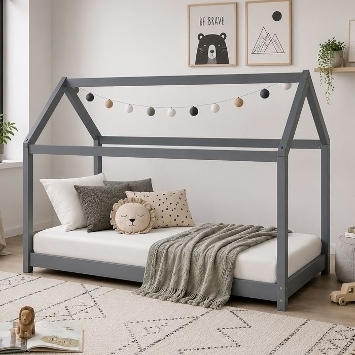 Lit cabane enfant en bois gris 90 x 200cm 1853