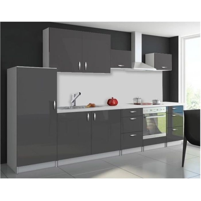 Cuisine complète 320 cm OXIN laquée gris brillant pas cher