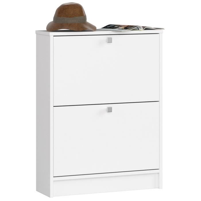 meuble à chaussures - akord - blanc - 2 portes - 2 étagères - 60x20x80 cm