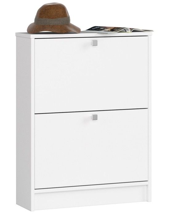 Meuble à chaussures AKORD Blanc 60 cm 2 portes façade Blanche 2 étagères 60x20x80 cm
