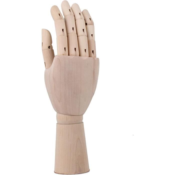 Mannequin Main Articulé En Bois - Main Gauche Avec Doigts Et Poignet Mobiles - 12 Pouces